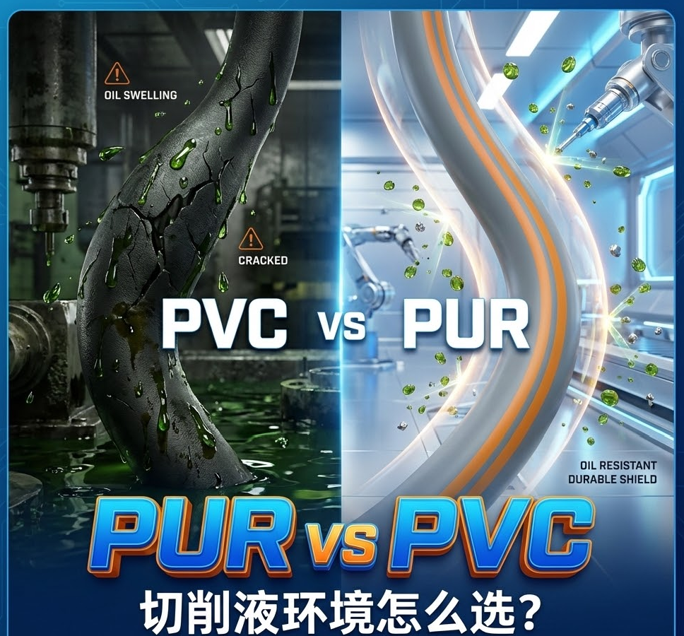 PUR vs PVC：機(jī)床切削液環(huán)境下，你的拖鏈電纜選對護(hù)套了嗎？